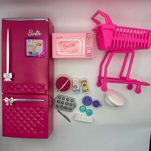Barbie Kitchen & Grocery Accessories Lot Refrigerator Microwave Shopping Cart